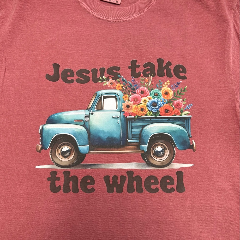 Comfort Colors Maroon Tee with Blue Truck Design